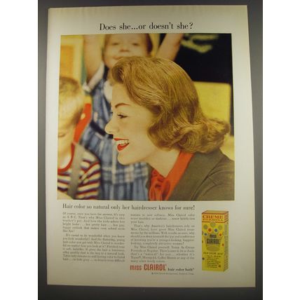 1956 Miss Clairol Hair Color Bath Advertisement - Does she or doesn't she?