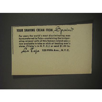 1956 La Toja Shaving Cream Ad - Your shaving cream from Spain?
