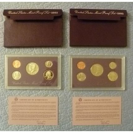 LOT OF 2 1993 UNITED STATES SF MINT SET PROOF SET with CASES & COA