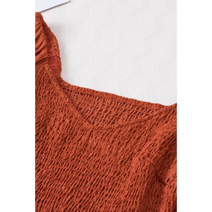 Brown Boho Solid Shirred Ruffle Mini Dress
