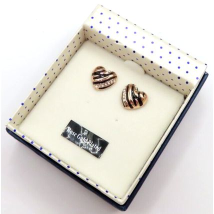 Heart Shaped Rose Gold Plated & Black Stripe Earrings with Diamante Detail Gift
