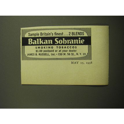1958 Balkan Sobranie Tobacco Ad - Sample Britain's finest