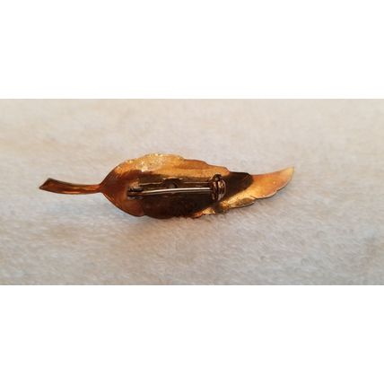 Vintage Gold Tone Faux Pearl Leaf Brooch