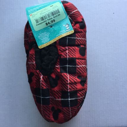 NEW Disney Toddler Mickey Holiday Plaid Fuzzy Babba Slipper Socks - Size 3T-4T