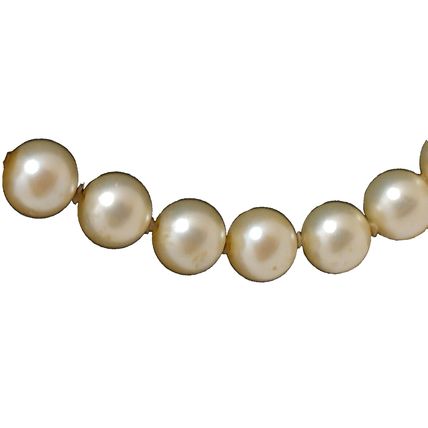 Marvella Champagne 30" Simulated Faux Pearl Signed Knotted Necklace Vintage 50's