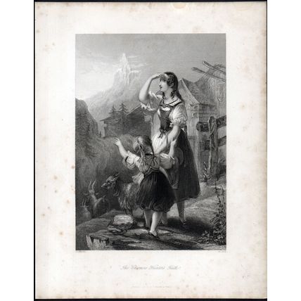 CHAMOIS HUNTER’S FAITH 1842 Henry Richard Cook ANTIQUE ENGRAVING