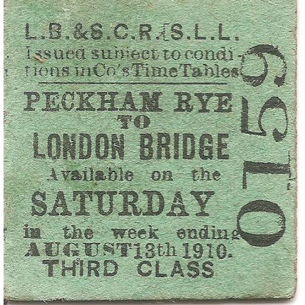 London Brighton & South Cst. Rly Edmondson Ticket - Peckham Rye to London Bridge