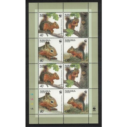 Armenia WWF Squirrel Sheetlet of 2 sets 2001 MNH SG#484-487 MI#435-438