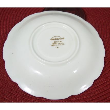 Vanderwood Teacup & Saucer White Yellow Pink Purple Floral Gold Trim Scalloped