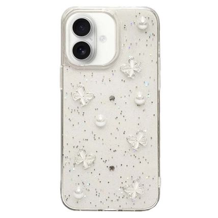 Glitter Pearl Butterfly TPU Phone Case, For iPhone 16 Pro Max, For iPhone 16 Pro