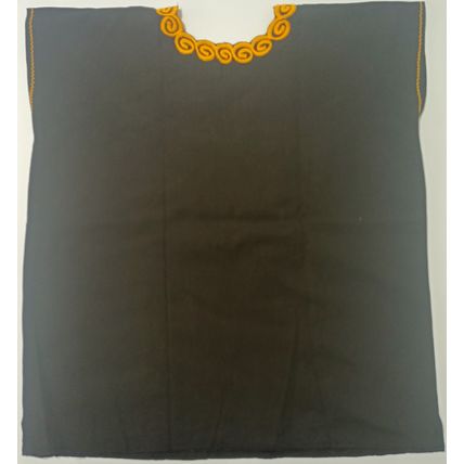 Sunflowers & Calla Lillies Embroidered Cotton Canvas Black Blouse Chiapas Mexico
