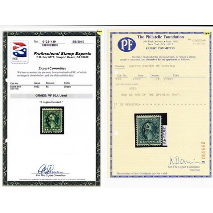 544, Used 1¢ VF - PFC And Graded 80J JUMBO PSE Certificates - Stuart Katz