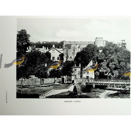 Brecon Castle & Tretower Castle Round Tower, Book Illustration (Print) 1926