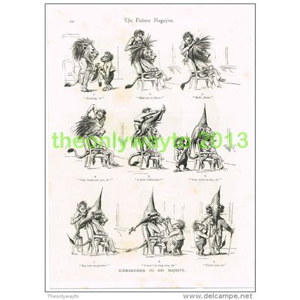 HAIRDRESSER TO HIS MAJESTY, CARTOON HUMOUR, Book Illustration c1895