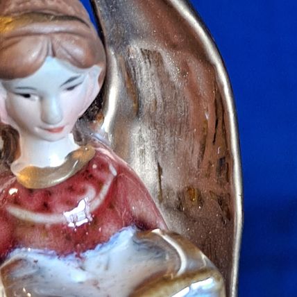 ANGEL READING BOOK BELL Figurine Christmas Deco Gold Accents 6"