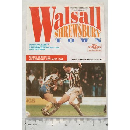 1993 programme Walsall v. Shrewsbury Town, 27/3