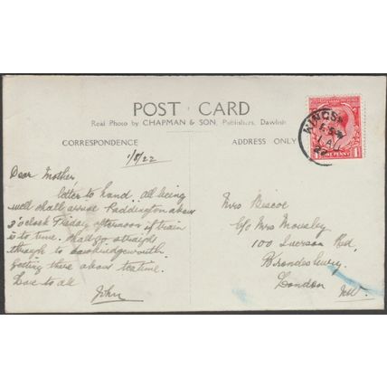 Kingswear from Dartmouth, Devon, 1922 - Chapman & Son RP Postcard