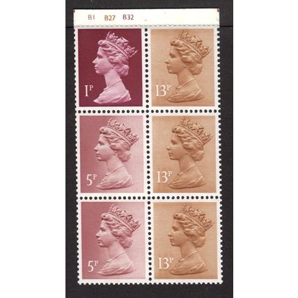FB43 50p Booklet 1. BODNANT- Pane X845s CYLINDER B1 B27 B32 ~ GOOD PERFS