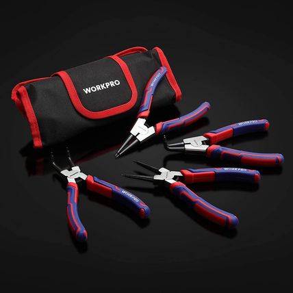 WORKPRO 4-Piece Snap Ring Pliers Set - Heavy Duty 7-Inch Internal/External Circl