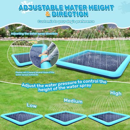 127'' Splash Pad for Dogs, Non-Slip Sprinkler for Kids, Square Splash Pad for Ki
