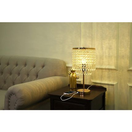 Crystal Table Lamps Set of 2, Gold Lamps for Nightstand with 2 USB Charging Port