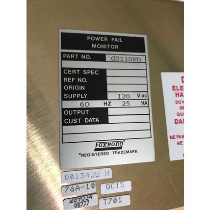 new Foxboro G0110PD Power Fail Monitor 120 VAC 60 Hz,EO