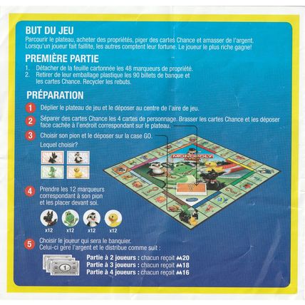 Monopoly Junior replacement parts pieces - instruction manual book - French
