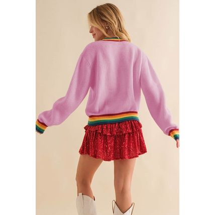 Bonbon Merry & Bright Colorful Stripes Trim Sweater