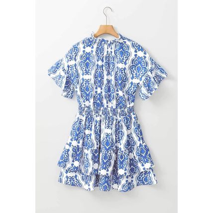 Ashleigh Blue Vintage Floral Print Wide Ruffled Sleeve Dress