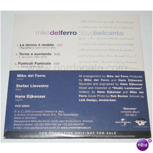 Mike Del Ferro Plays Bel Canto Jazz Promo CD (2000)