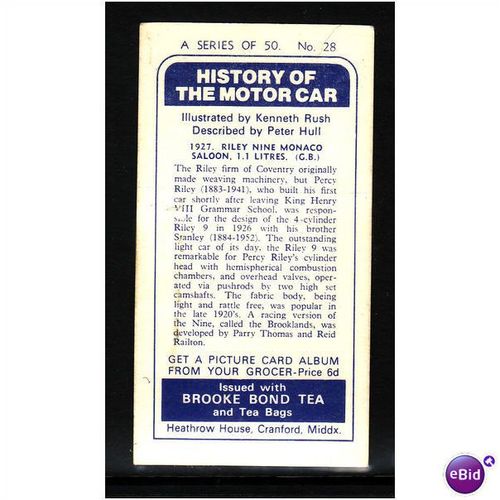 Brook Bond History of the Motor Car No 28 1927 RILEY Fine Mint
