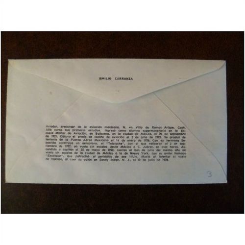 Mexico 1978 50th anniversary Vuelo Mexico-Washington Flight FDC Emilio Carranza
