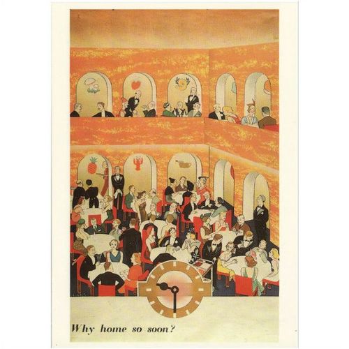 Poster Art Postcard London Transport Why Home So Soon? 1938 Severin Restaurant