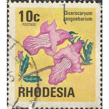 RHODESIA, FLOWER, Dicerocaryum zanguebarium, yellow 1974, 10c
