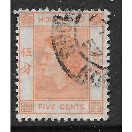 HONG KONG 1954 QEII 5c ORANGE SG 178 FINE USED#