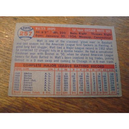 1957 Topps, WALT DROPO, #257, White Sox