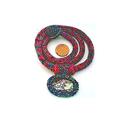 Red Black Bead Crochet Rope Choker Paua Shell Pendant 9