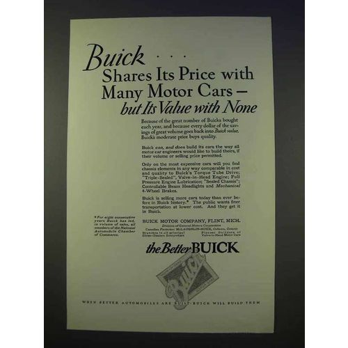 1926 Buick Car Ad - Shares Price With Many Motor Cars