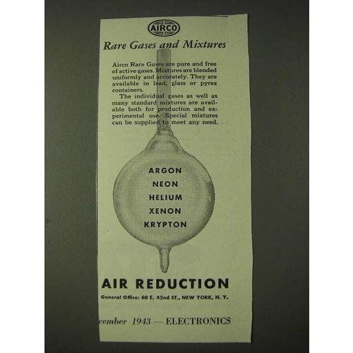 1943 Air Reduction Airco Rare Gases Ad - Rare Gases and Mixtures