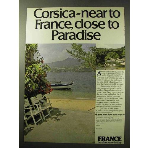 1977 France Tourism Ad - Corsica Close to Paradise