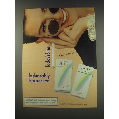 1991 Misty Slims Cigarettes Ad - Today's Slims. Fashionably Inexpensive