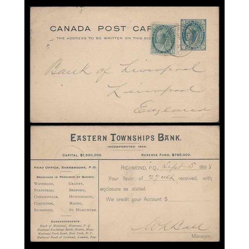 Canada Victoria Numeral 1898 Postal Card Richmond Quebec Bank