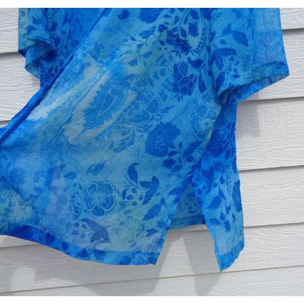 Womens Dressbarn Blue Sheer Blouse Top 16W 48 Chest Texture