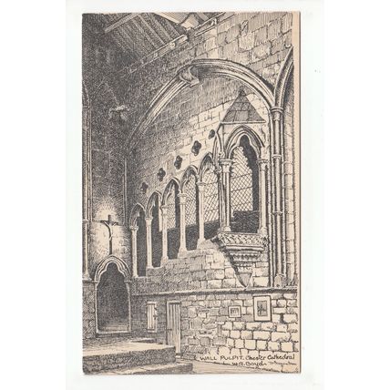 Wall Pulpit Chester Cathedral Sketch Art Postcard Artist W R Boyd
