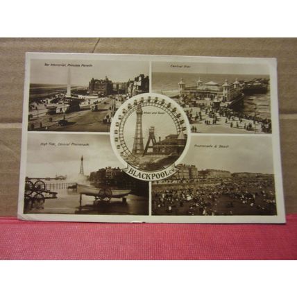 multiview, BLACKPOOL, LANCASHIRE. used vintage postcard RP 1925 pm =