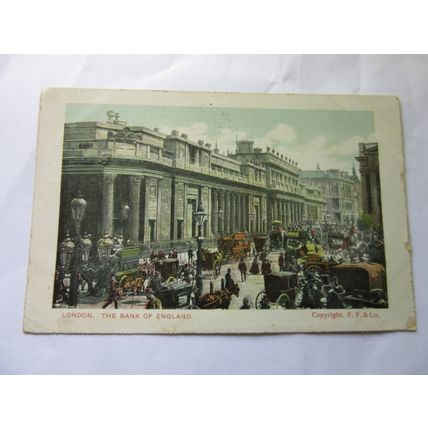THE BANK OF ENGLAND, LONDON used antique postcard by F.F. & Co 1910 pm =
