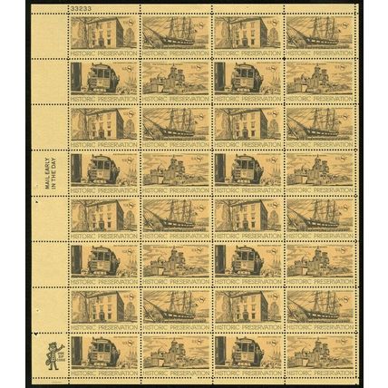 Historic Preservation Sheet of 32 - 8 Cent Postage Stamps Scott 1440-43