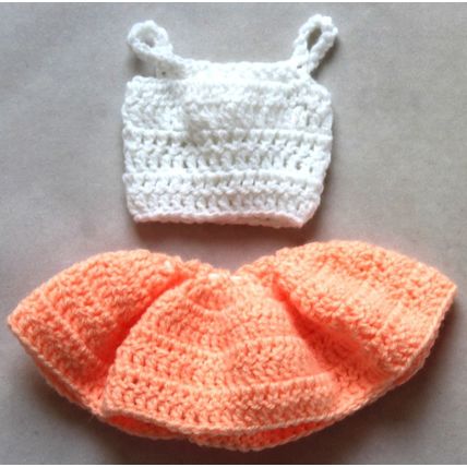 Hand Crocheted Small Doll's Skirt & Top - Made in Australia
