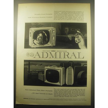 1959 Admiral Advertisement - Thin Man Portable Television, Son-R Wireless Remote