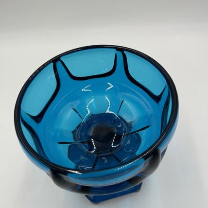 MCM Viking Art Glass 1960s Bluenique Pedestal Candy Dish Blue 6"